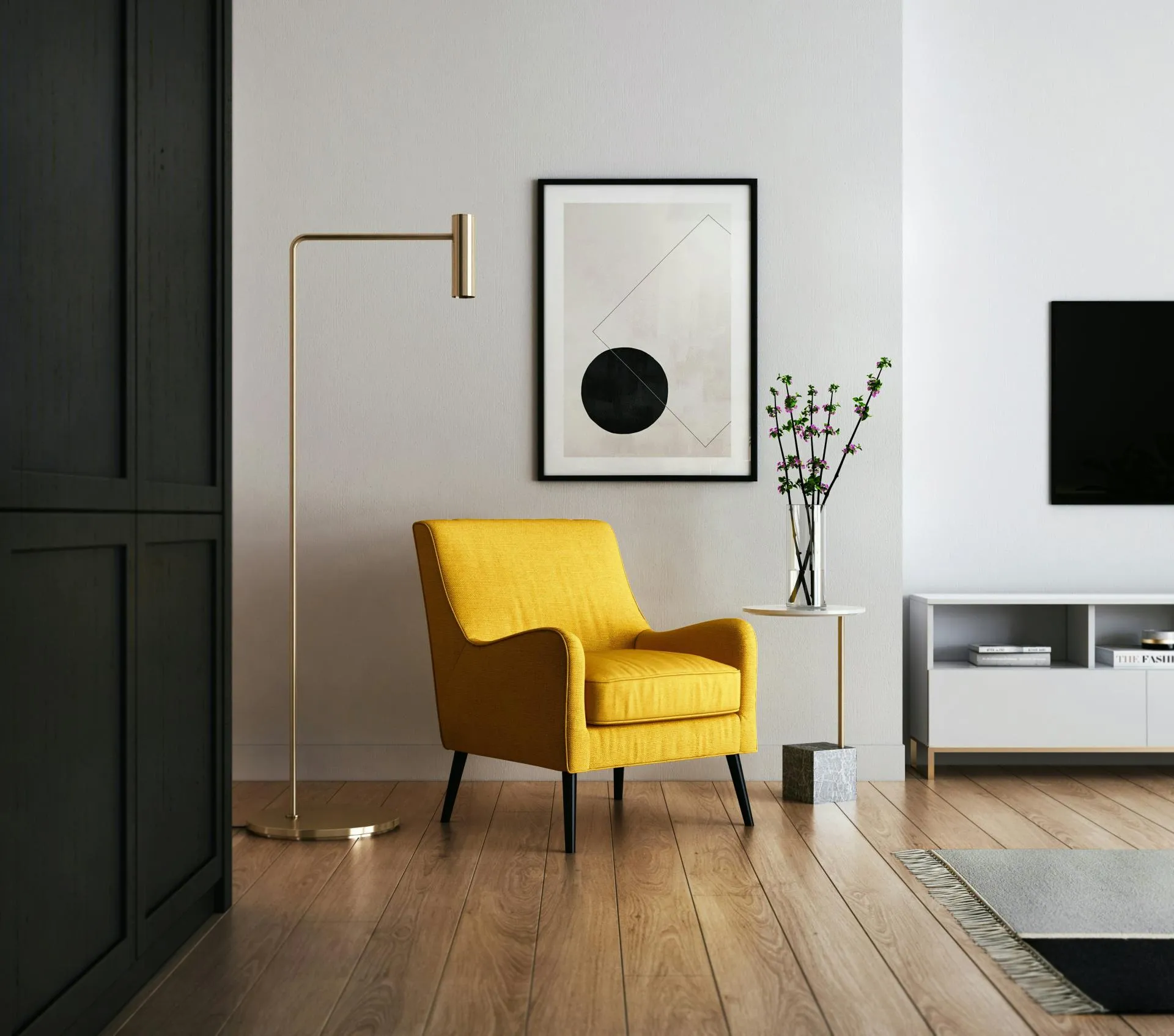 brown_wooden_framed_yellow_padded_chair